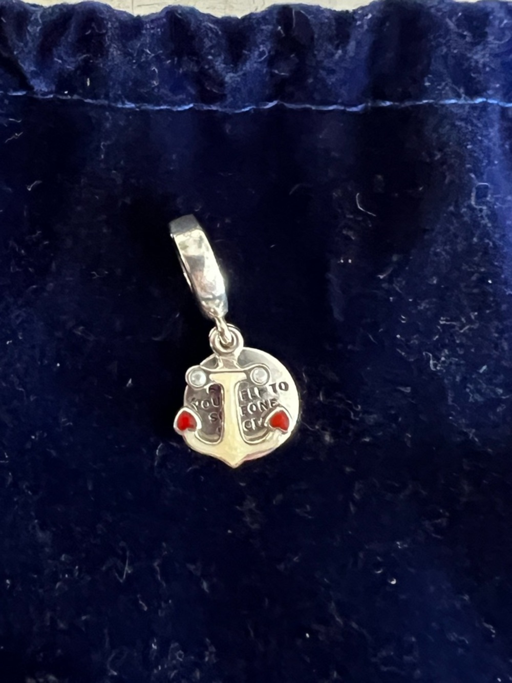 Pandora Silver Anchor Heart Charm with Red Accents
